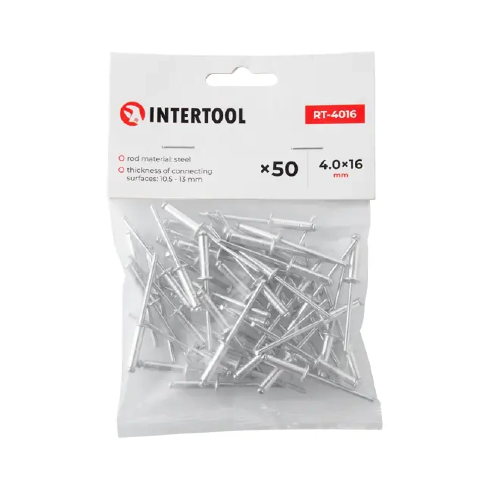 Заклепка алюмінієва, 4,0×16,0 мм, 50 шт. INTERTOOL (RT-4016) UA