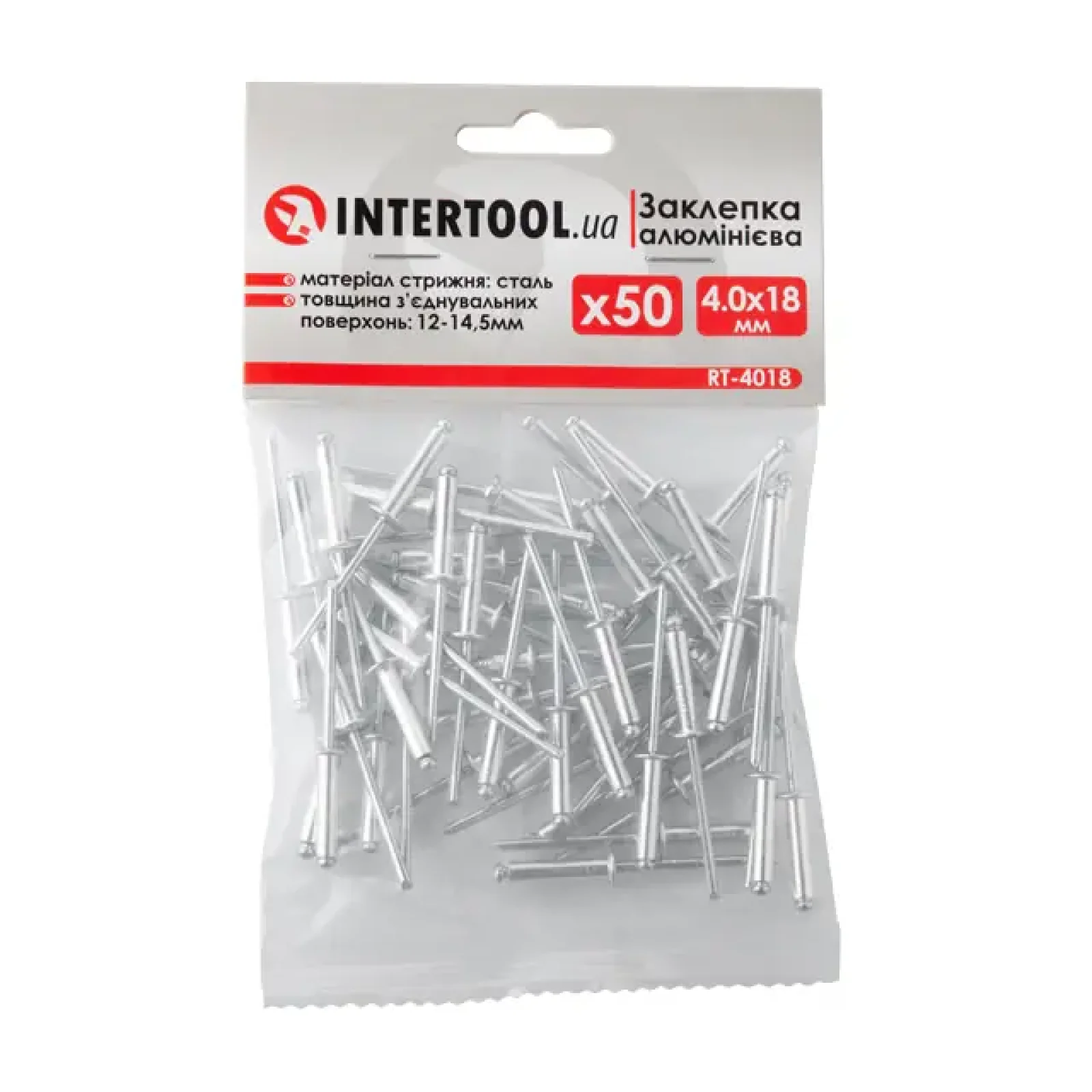 Заклепка алюмінієва, 4,0×18,0 мм, 50 шт. INTERTOOL (RT-4018) UA