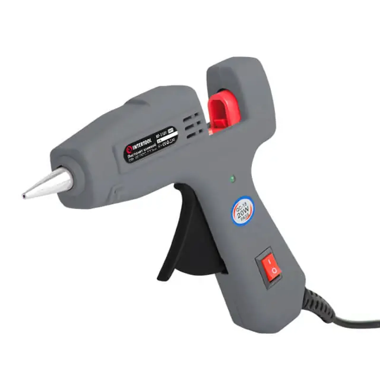 Пістолет клейовий 20(65) Вт, 180-195°C, під стрижні 7-7,5 мм, 5-13 г/хв INTERTOOL (RT-1101) UA