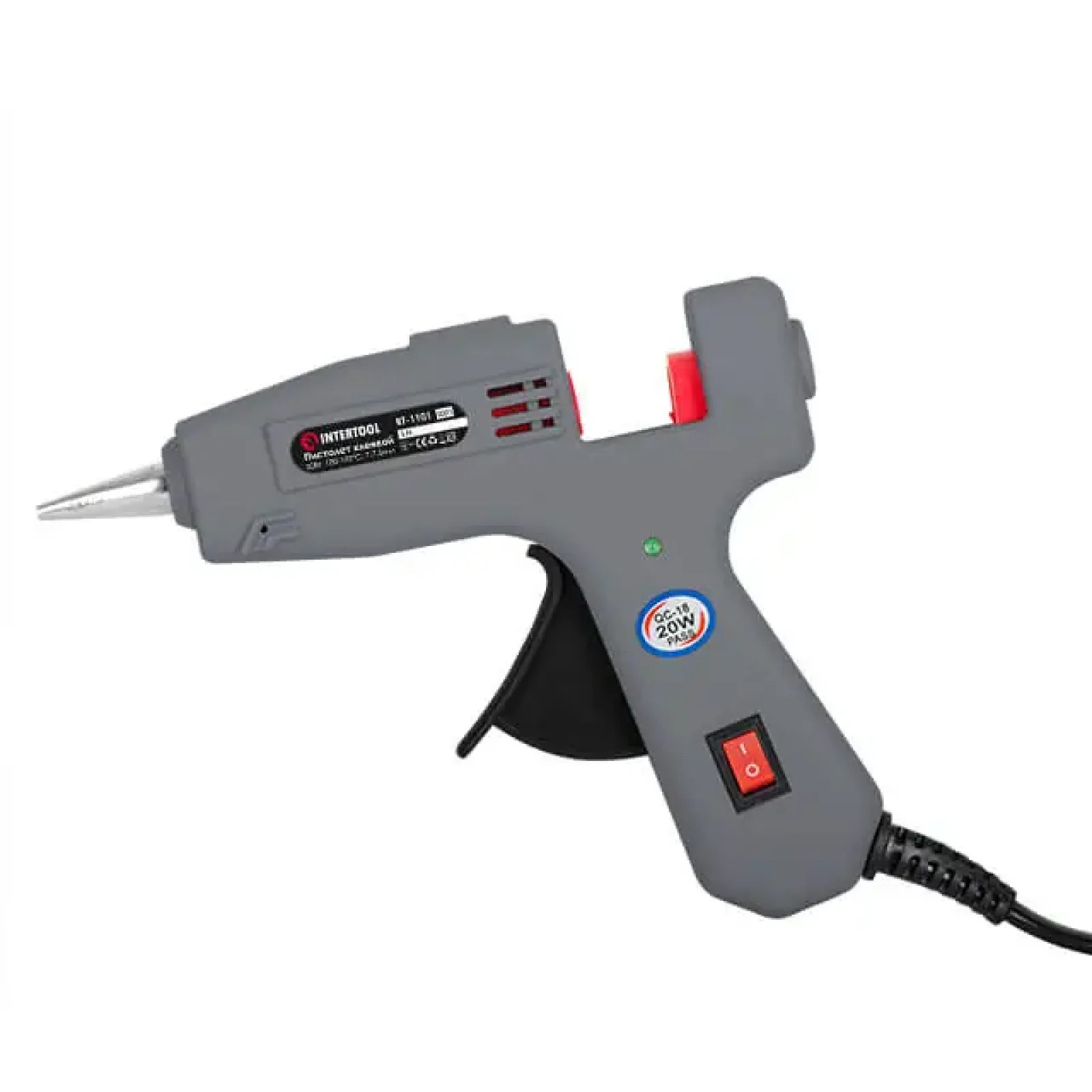 Пістолет клейовий 20(65) Вт, 180-195°C, під стрижні 7-7,5 мм, 5-13 г/хв INTERTOOL (RT-1101) UA