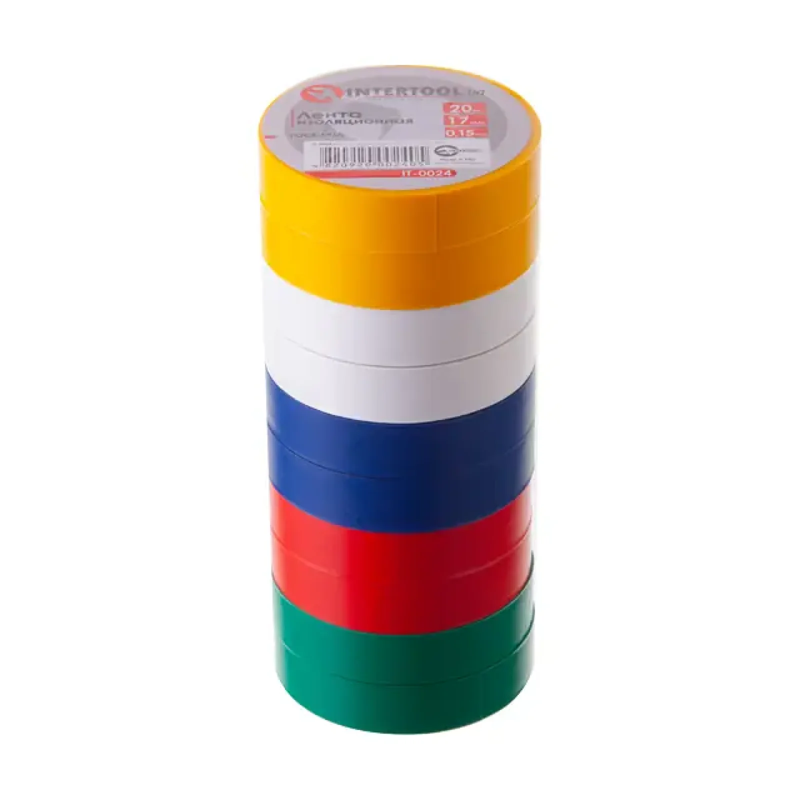Стрічка ізоляційна 0.15 мм * 17 мм * 20 м, кольорова (10 од.) INTERTOOL (IT-0024) UA