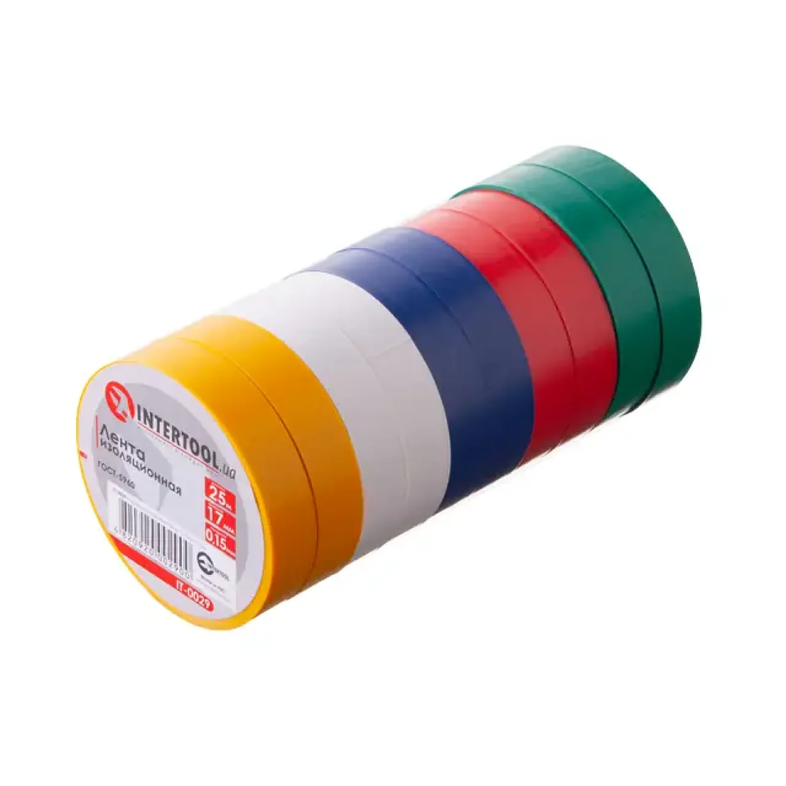 Стрічка ізоляційна 0.15 мм * 17 мм * 25 м, кольорова (10 од.) INTERTOOL (IT-0029) UA