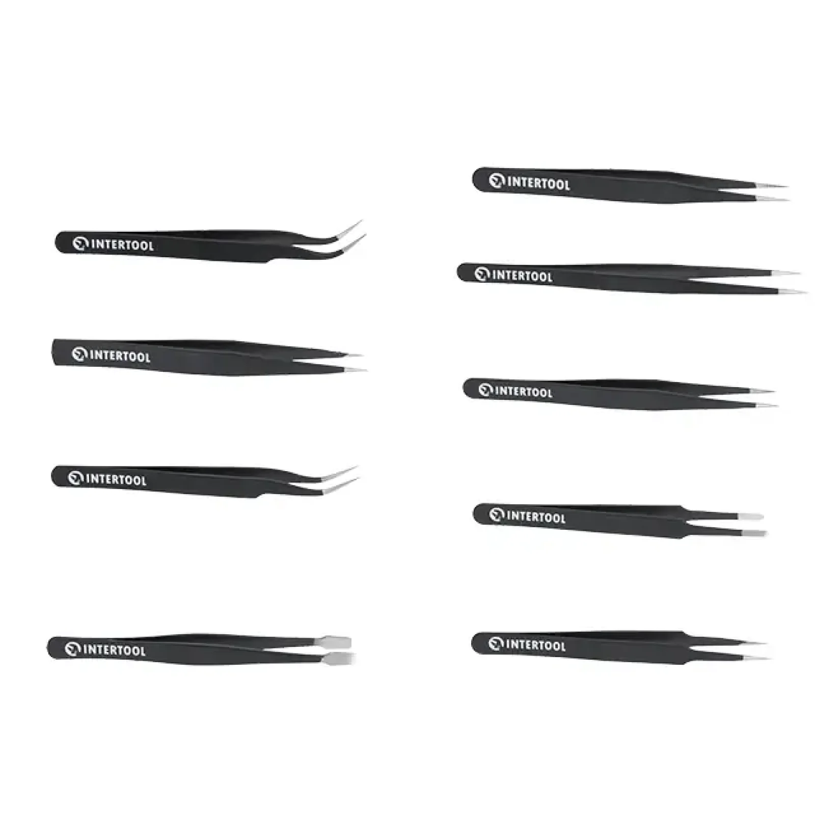 Набір пінцетів радіотехнічних, 9 шт., антистатичні, в чохлі INTERTOOL (NT-6002) UA