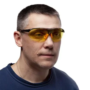 Окуляри захисні, жовті, лінзи полікарбонат, заушники чорні нейлонові, гумова накладка на ніс, захист від удару INTERTOOL (SP-0093) UA