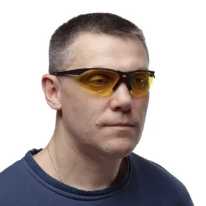 Окуляри захисні, жовті, лінзи полікарбонат, заушники чорні нейлонові, гумова накладка на ніс, захист від удару INTERTOOL (SP-0096) UA