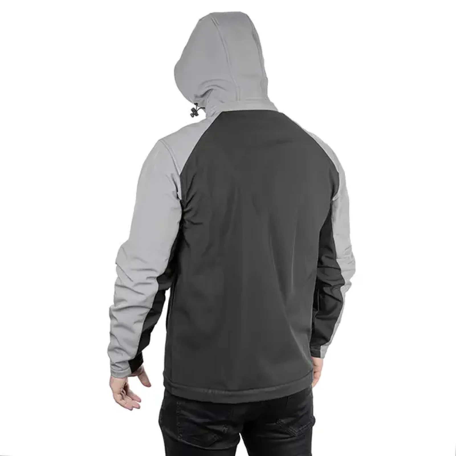 Куртка SOFTSHELL світло-сіро/чорна, з капюшоном, тришарова, стрейч 300 GSM 100D, водо-/вітрозахист, 96% поліестер / 4% еластан, 3 кишені, S INTERTOOL (SP-3121) UA