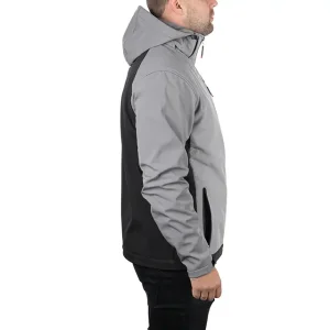 Куртка SOFTSHELL світло-сіро/чорна, з капюшоном, тришарова, стрейч 300 GSM 100D, водо-/вітрозахист, 96% поліестер / 4% еластан, 3 кишені, XL INTERTOOL (SP-3124) UA