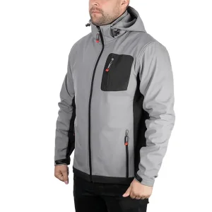 Куртка SOFTSHELL світло-сіро/чорна, з капюшоном, тришарова, стрейч 300 GSM 100D, водо-/вітрозахист, 96% поліестер / 4% еластан, 3 кишені, XXL INTERTOOL (SP-3125) UA
