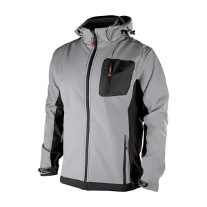 Куртка SOFTSHELL світло-сіро/чорна, з капюшоном, тришарова, стрейч 300 GSM 100D, водо-/вітрозахист, 96% поліестер / 4% еластан, 3 кишені, XXL INTERTOOL (SP-3125) UA