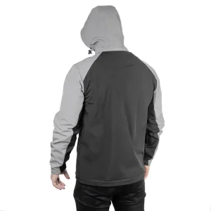 Куртка SOFTSHELL світло-сіро/чорна, з капюшоном, тришарова, стрейч 300 GSM 100D, водо-/вітрозахист, 96% поліестер / 4% еластан, 3 кишені, XXXL INTERTOOL (SP-3126) UA