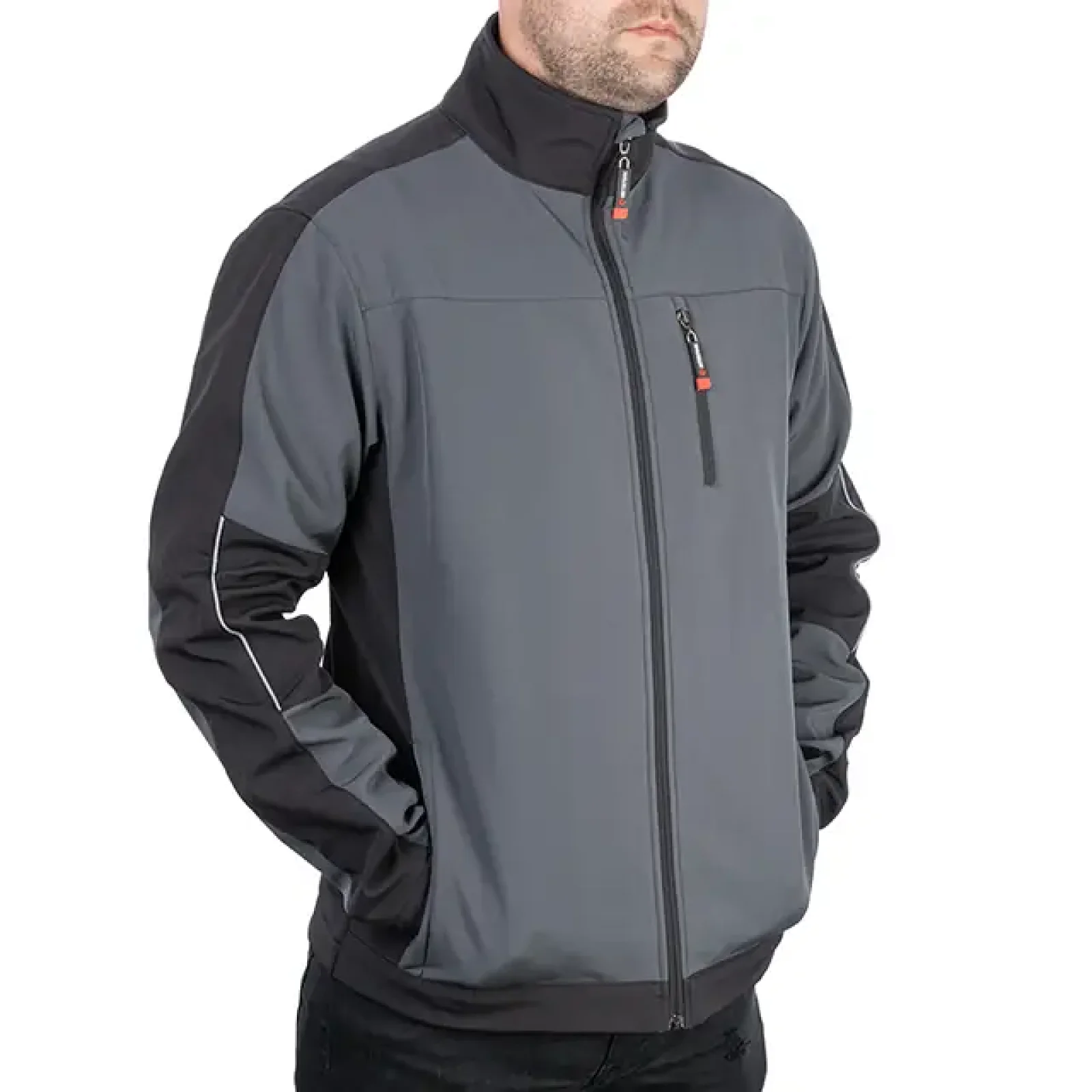 Куртка SOFTSHELL темно-сіро/чорна, тришарова, стрейч 300 GSM 100D, водо-/вітрозахист, 96% поліестер / 4% еластан, 3 кишені, S INTERTOOL (SP-3131) UA