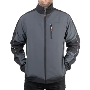 Куртка SOFTSHELL темно-сіро/чорна, тришарова, стрейч 300 GSM 100D, водо-/вітрозахист, 96% поліестер / 4% еластан, 3 кишені, XXL INTERTOOL (SP-3135) UA
