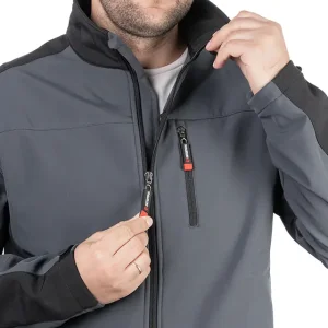 Куртка SOFTSHELL темно-сіро/чорна, тришарова, стрейч 300 GSM 100D, водо-/вітрозахист, 96% поліестер / 4% еластан, 3 кишені, XXL INTERTOOL (SP-3135) UA