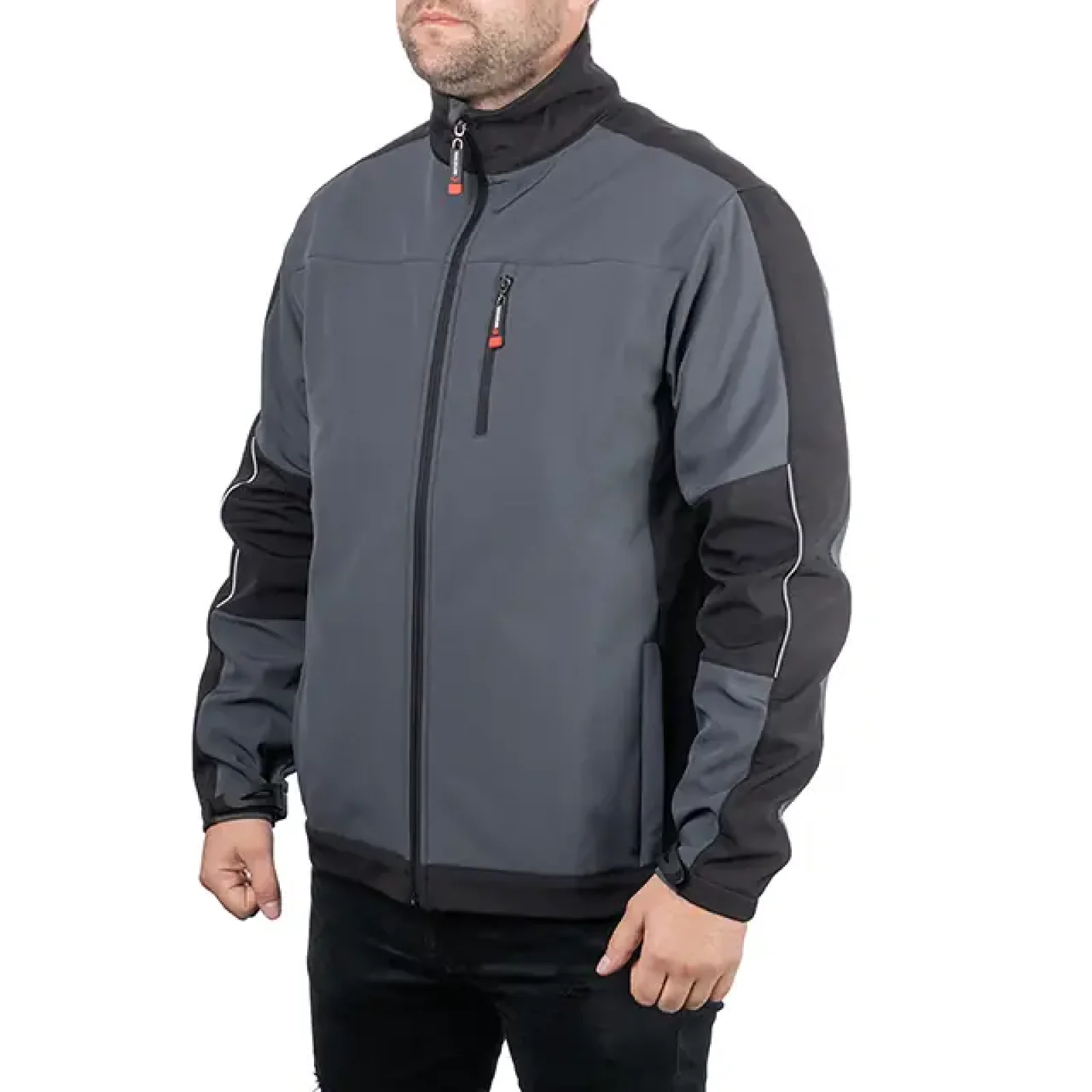 Куртка SOFTSHELL темно-сіро/чорна, тришарова, стрейч 300 GSM 100D, водо-/вітрозахист, 96% поліестер / 4% еластан, 3 кишені, XXXL INTERTOOL (SP-3136) UA