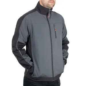 Куртка SOFTSHELL темно-сіро/чорна, тришарова, стрейч 300 GSM 100D, водо-/вітрозахист, 96% поліестер / 4% еластан, 3 кишені, XXXL INTERTOOL (SP-3136) UA