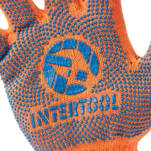 Рукавичка трикотажна, сині ПВХ крапки, 70% бавовна / 30% поліестер, 10