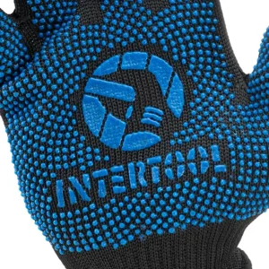 Рукавичка трикотажна, сині ПВХ крапки, 70% бавовна / 30% поліестер, 10