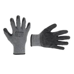 Рукавичка трикотажна з покриттям з чорного спіненого латексу, бавовняна, сіра, 10" INTERTOOL (SP-0115) UA