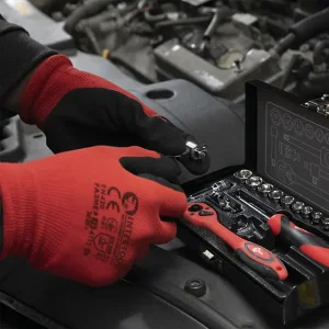 Рукавичка трикотажна з покриттям з пористого нітрилу на долоні, синтетична, червона, 10