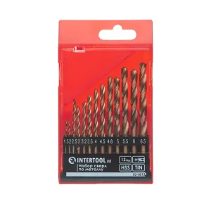 Набір свердел по металу DIN338 HSS, 13 шт. (1,5-6,5 мм), покриття Ti INTERTOOL (SD-0013) UA