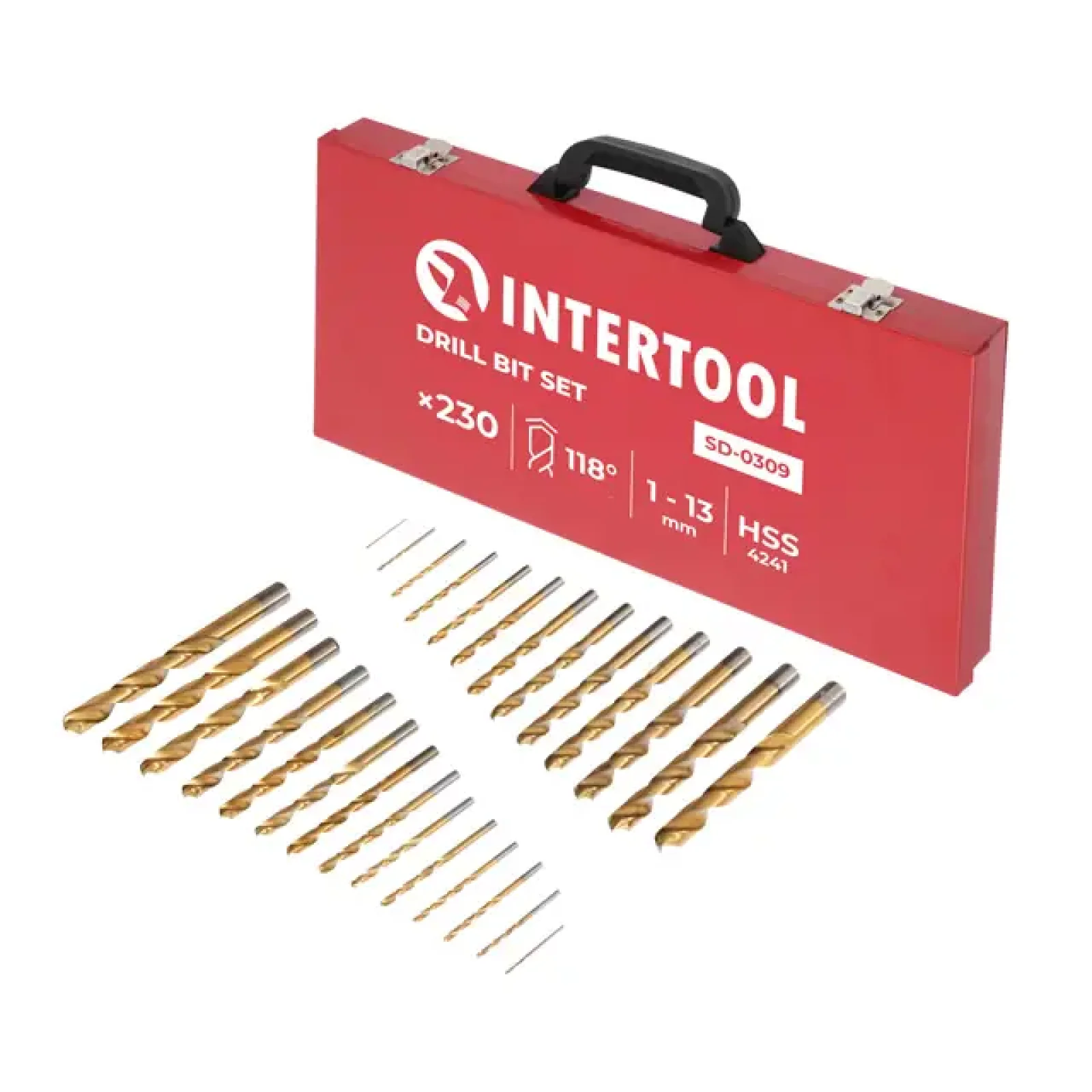 Набір свердел HSS, 230 од. (1-13 мм), у металевому кейсі INTERTOOL (SD-0309) UA
