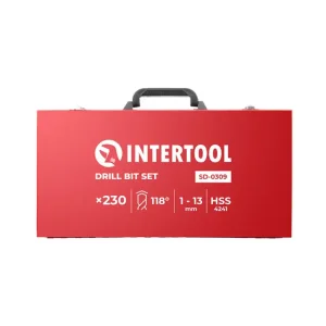 Набір свердел HSS, 230 од. (1-13 мм), у металевому кейсі INTERTOOL (SD-0309) UA