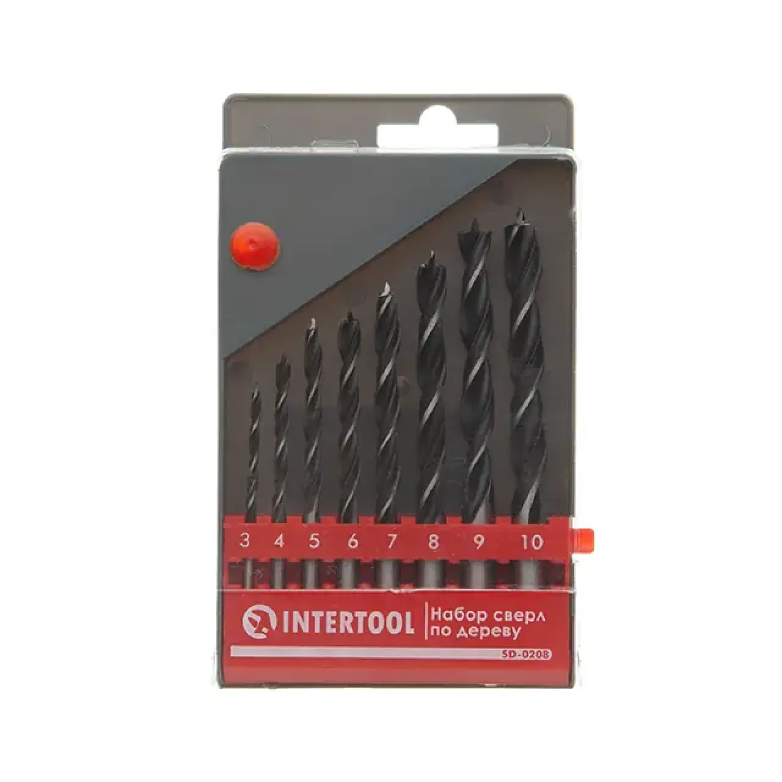 Набір свердел по деревині, 8 шт. (3, 4, 5, 6, 7, 8, 9, 10 мм) INTERTOOL (SD-0208) UA
