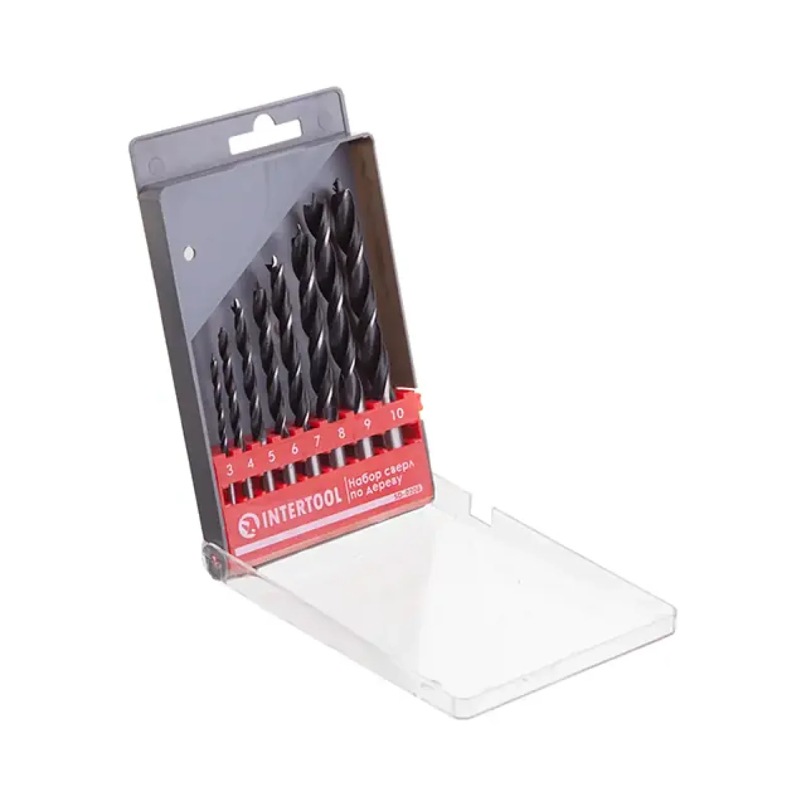Набір свердел по деревині, 8 шт. (3, 4, 5, 6, 7, 8, 9, 10 мм) INTERTOOL (SD-0208) UA
