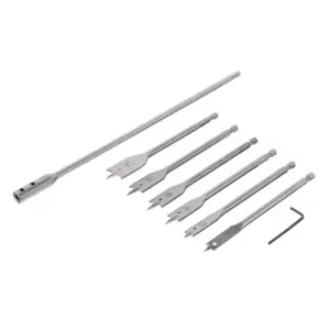 Набір пір'яних свердел по деревині, 6 шт. (10, 12, 16, 18, 20, 25 мм), HEX, подовжувач 300 мм INTERTOOL (SD-0207) UA