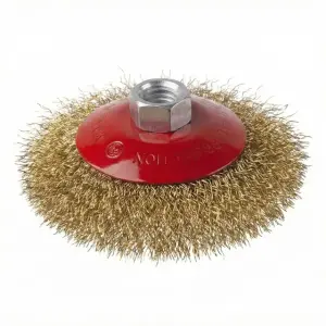 Щітка конусна, 100 мм, M14, кручений дріт покритий латунню, для КШМ, 12500 об/хв INTERTOOL (BT-5101) UA