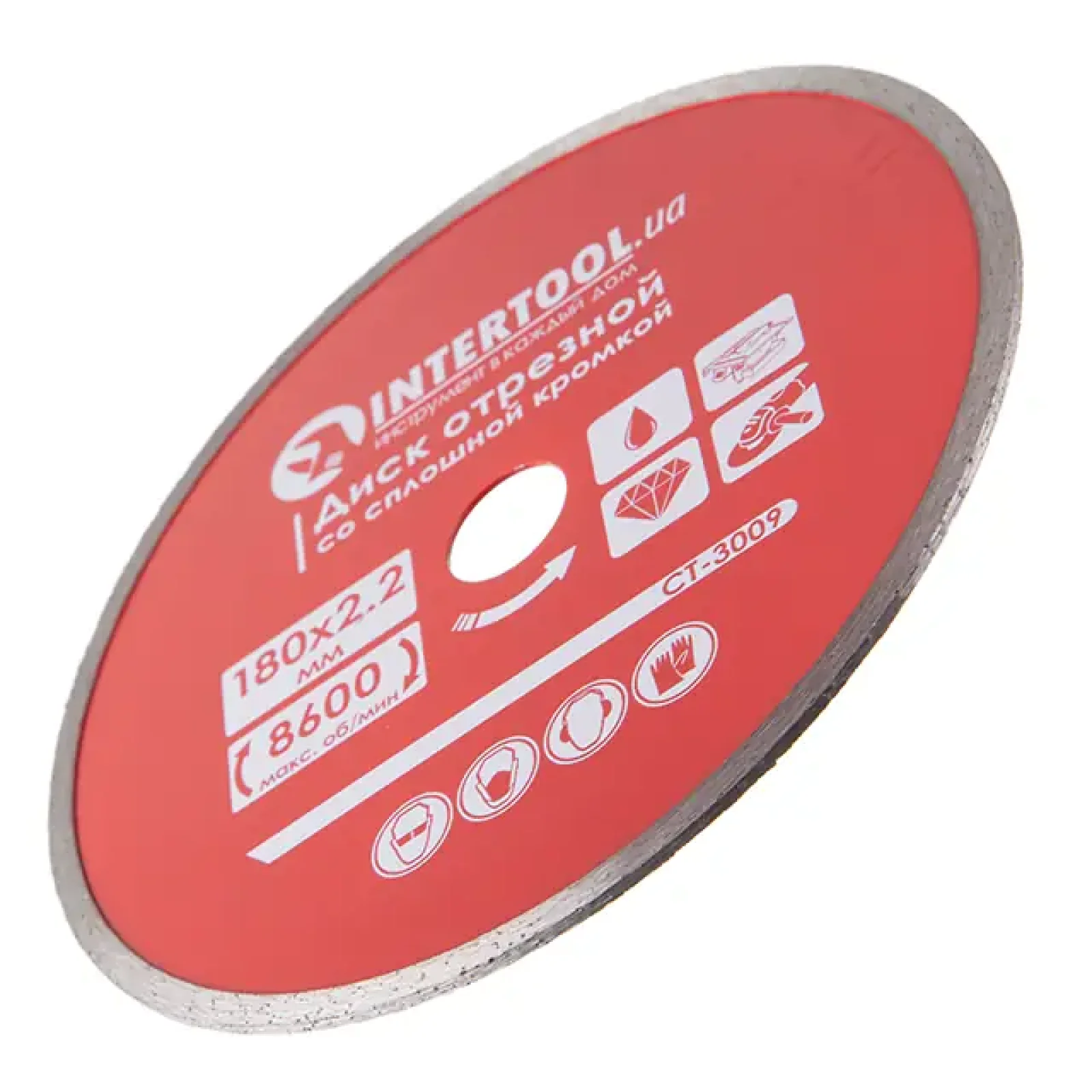 Диск відрізний алмазний, з суцільною кромкою, 180 мм, 22-24%, 8600 об/хв INTERTOOL (CT-3009) UA