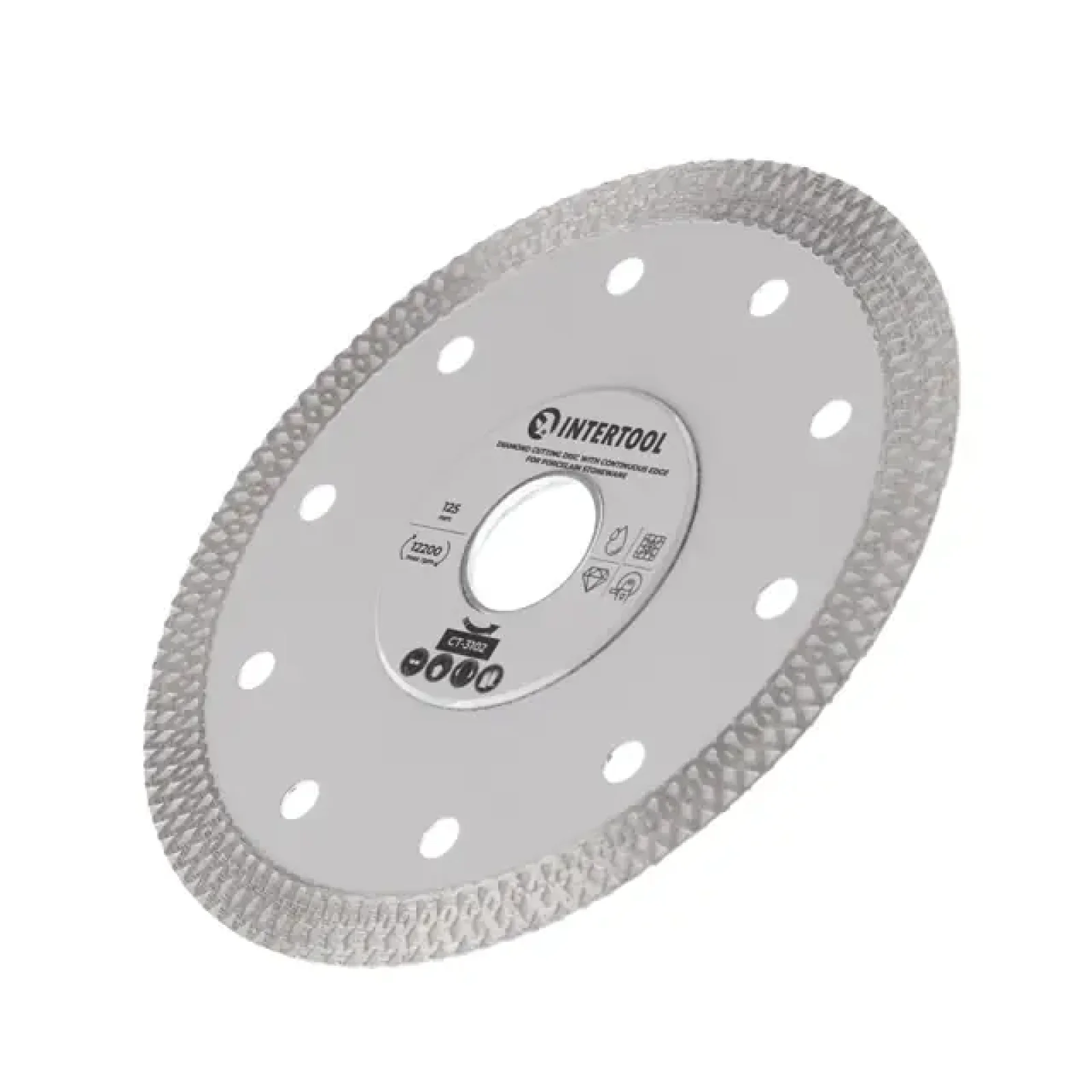 Диск відрізний алмазний, з суцільною кромкою, по керамограніту, 125 мм, 36%, 12200 об/хв INTERTOOL (CT-3102) UA