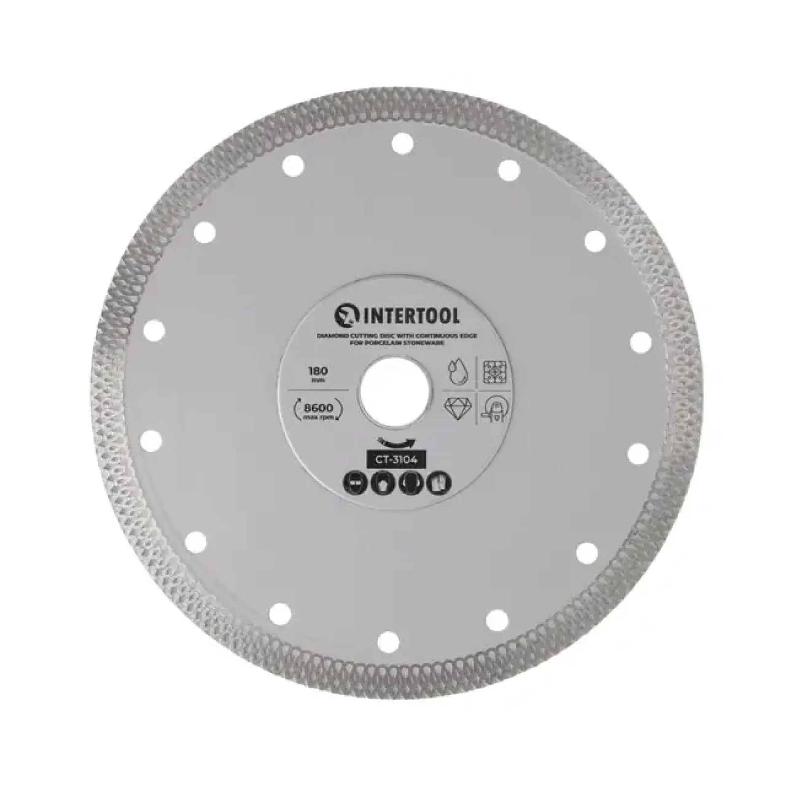 Диск відрізний алмазний, з суцільною кромкою, по керамограніту, 180 мм, 36%, 8600 об/хв INTERTOOL (CT-3104) UA