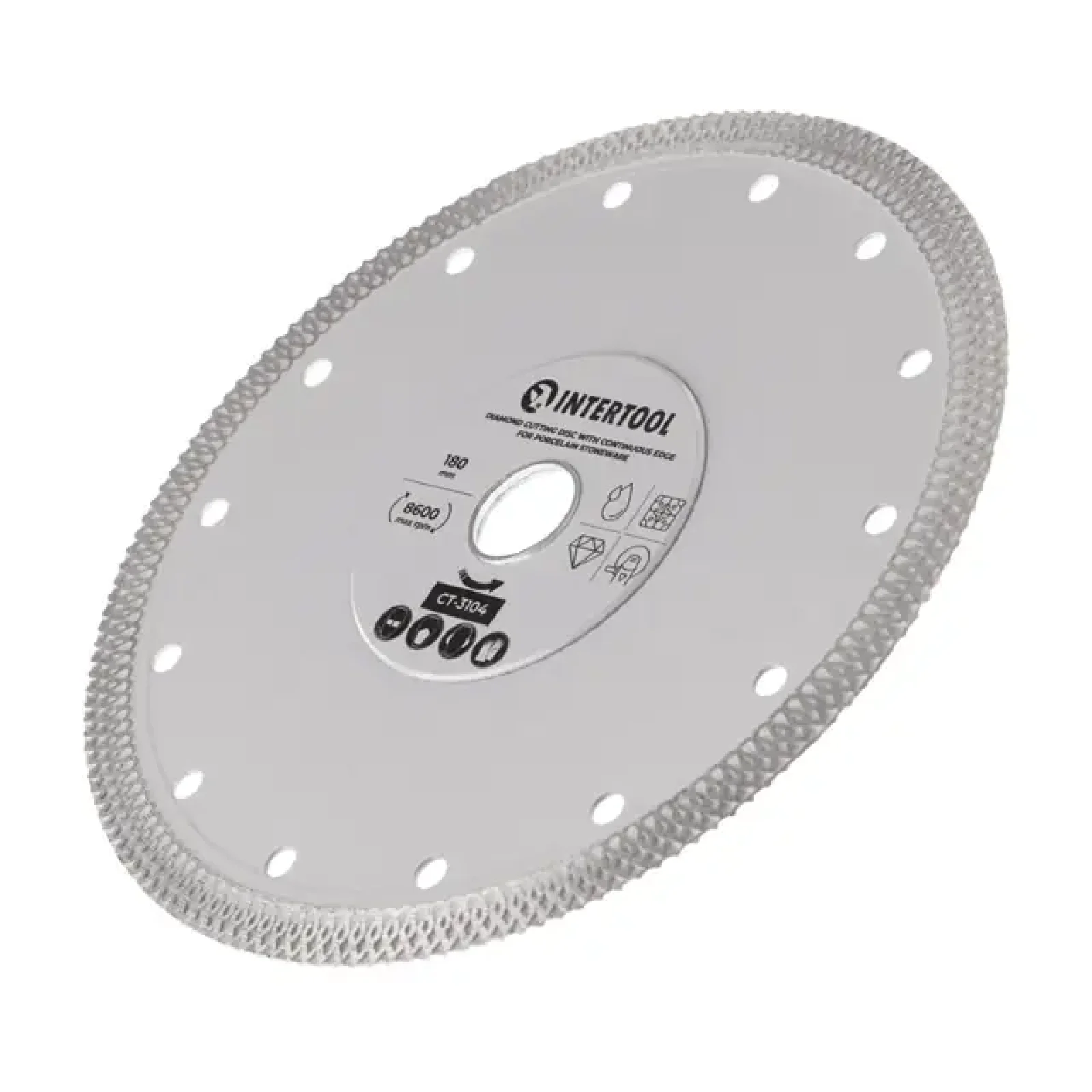 Диск відрізний алмазний, з суцільною кромкою, по керамограніту, 180 мм, 36%, 8600 об/хв INTERTOOL (CT-3104) UA