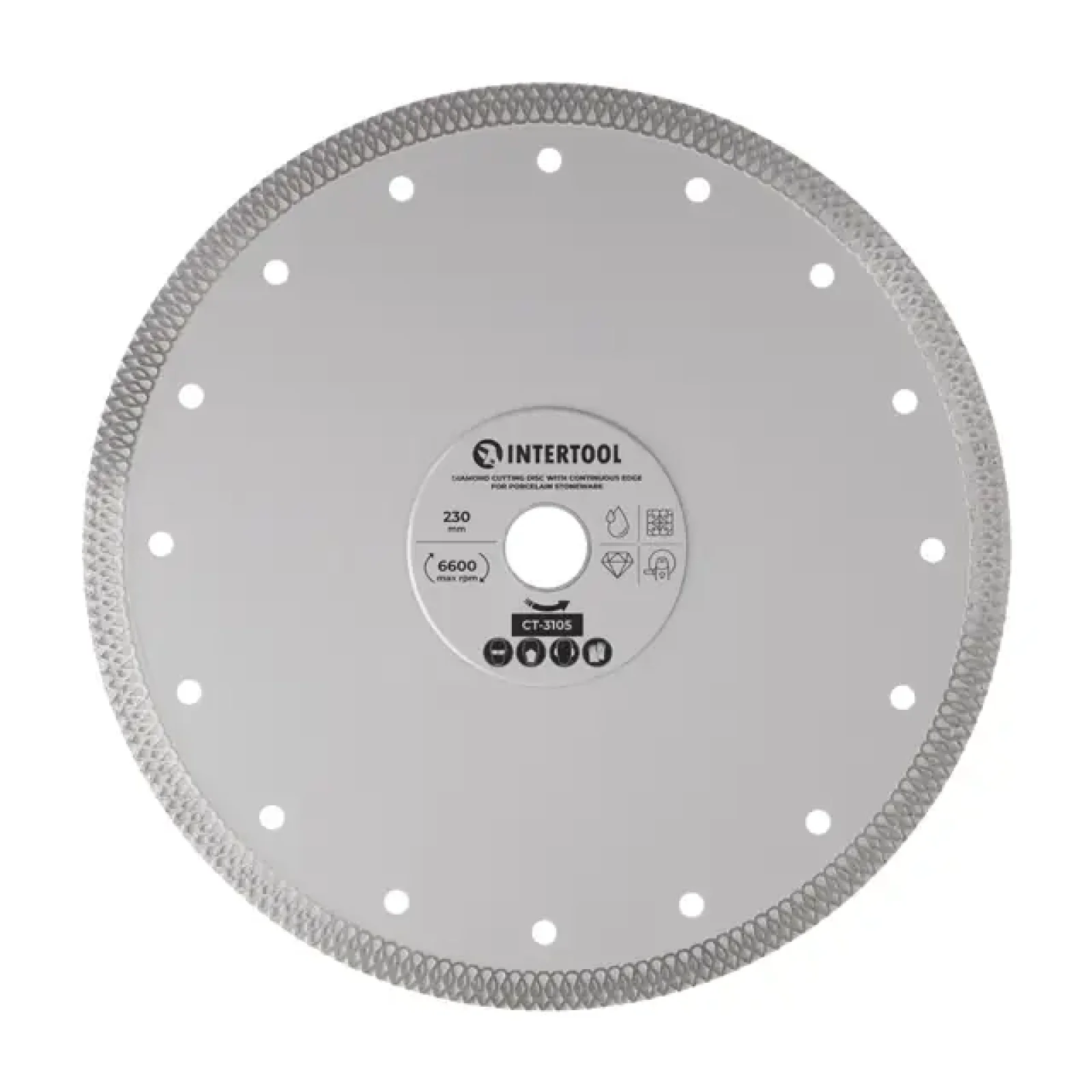 Диск відрізний алмазний, з суцільною кромкою, по керамограніту, 230 мм, 36%, 6600 об/хв INTERTOOL (CT-3105) UA