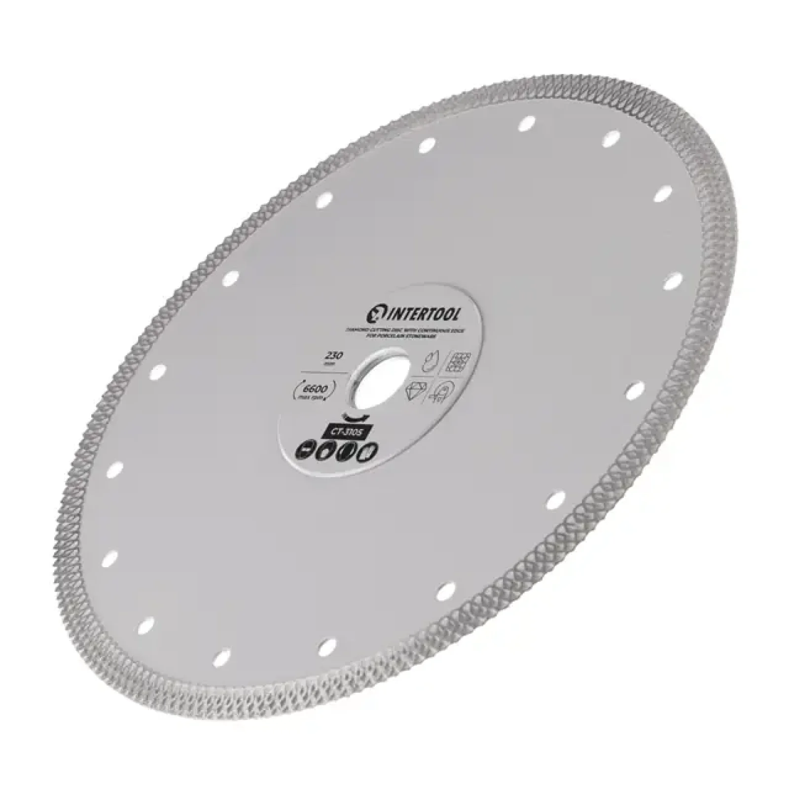 Диск відрізний алмазний, з суцільною кромкою, по керамограніту, 230 мм, 36%, 6600 об/хв INTERTOOL (CT-3105) UA