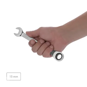 Ключ комбінований, з тріскачкою, 15 мм, Cr-V, професійний, DIN3113 INTERTOOL (XT-1355) UA