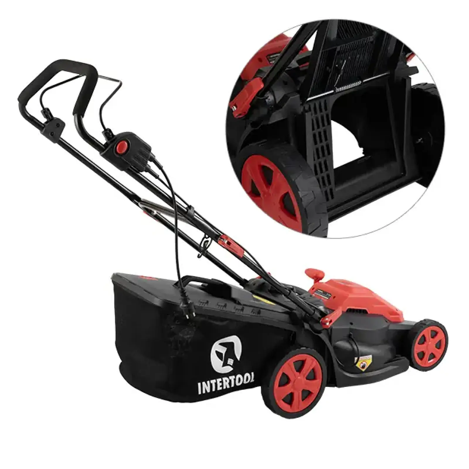 Газонокосарка електрична 1,8 кВт, 230 В~50 Гц, 3200 об/хв, ширина захвату 400 мм, висота зрізу 25-75 мм, контейнер 40 л, STORM INTERTOOL (WT-2265) UA