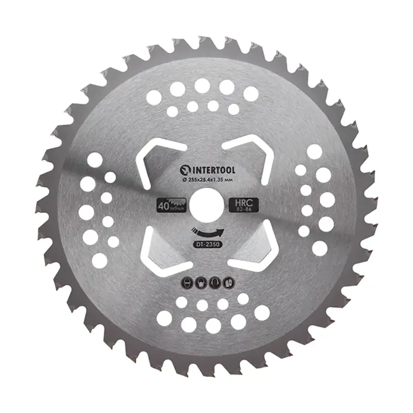 Ніж для мотокоси/тримера з твердосплавними напайками ø255х25.4х1.35 мм 40T, HRC 82-86, 4 підрізні лопаті INTERTOOL (DT-2350) UA