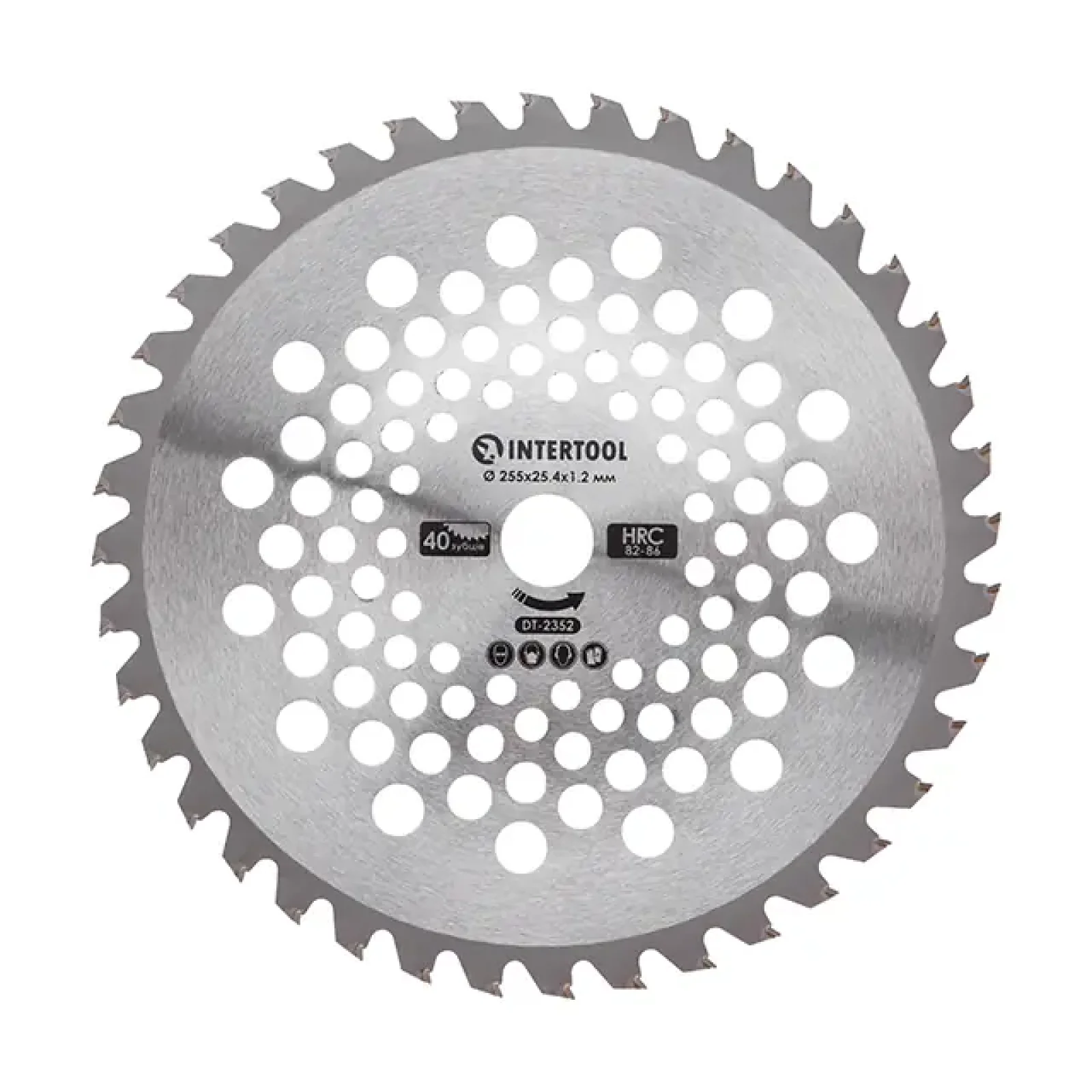 Ніж для мотокоси/тримера з твердосплавними напайками ø255x25.4x1.2 мм 40T, HRC 82-86, хвилеподібний INTERTOOL (DT-2352) UA