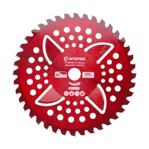 Ніж для мотокоси/тримера з твердосплавними напайками ø255x25.4x1.35 мм 40T, HRC 82-86, 4 підрізні лопаті, анодоване покриття INTERTOOL (DT-2355) UA