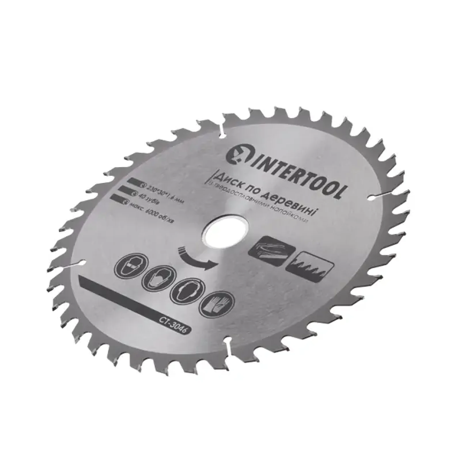 Диск по деревині, з твердосплавними напайками, 230×30×1,6 мм, 40 зубів, 6000 об/хв INTERTOOL (CT-3046) UA