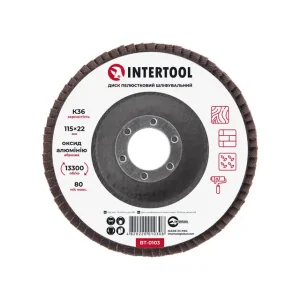 Диск шліфувальний пелюстковий, 115×22 мм, зерно K36, 13300 об/хв INTERTOOL (BT-0103) UA