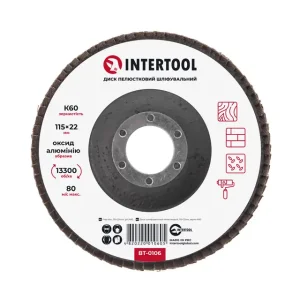 Диск шліфувальний пелюстковий, 115×22 мм, зерно K60, 13300 об/хв INTERTOOL (BT-0106) UA