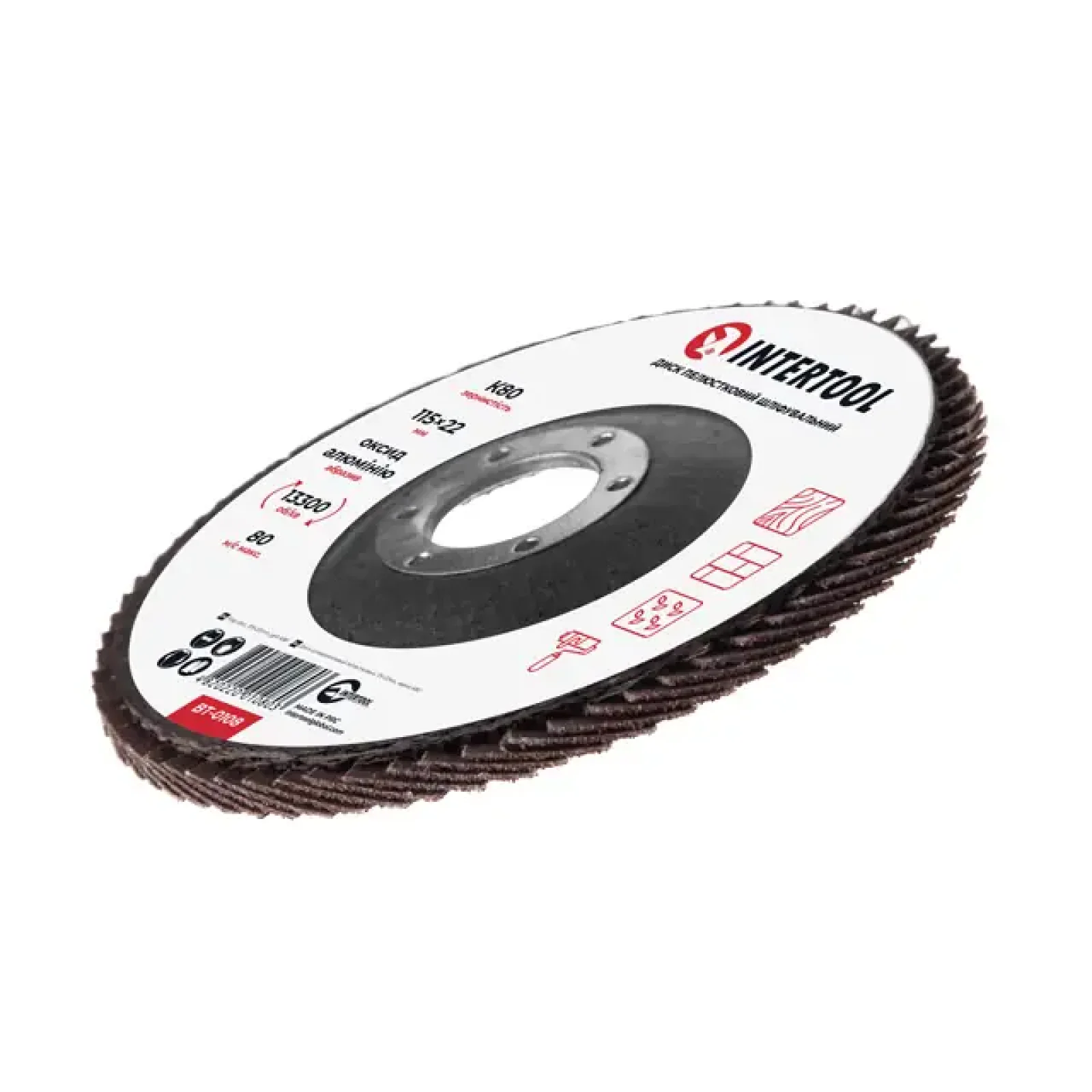 Диск шліфувальний пелюстковий, 115×22 мм, зерно K80, 13300 об/хв INTERTOOL (BT-0108) UA