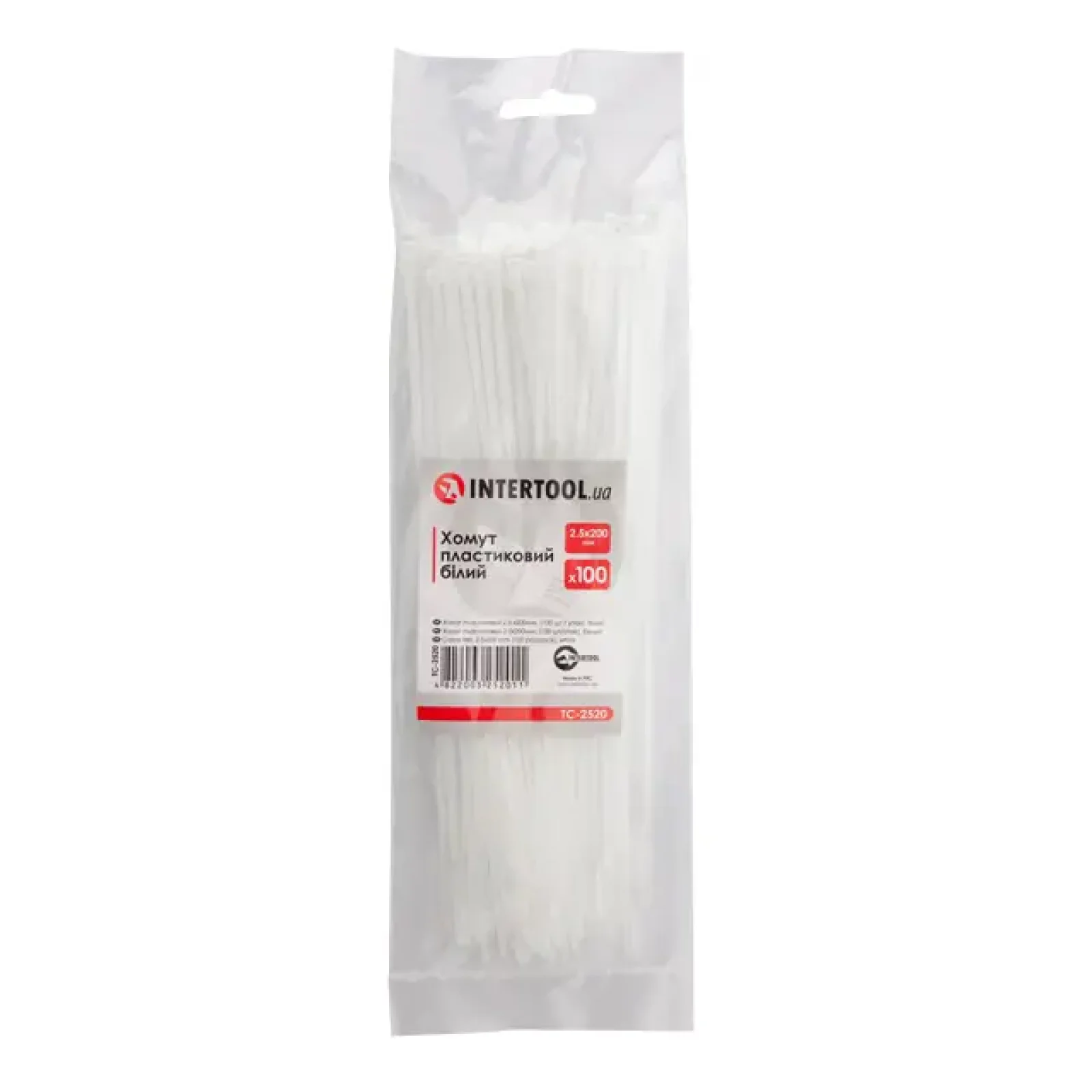 Хомут пластиковий, 2,5×200 мм, 100 шт/упак, білий INTERTOOL (TC-2520) UA