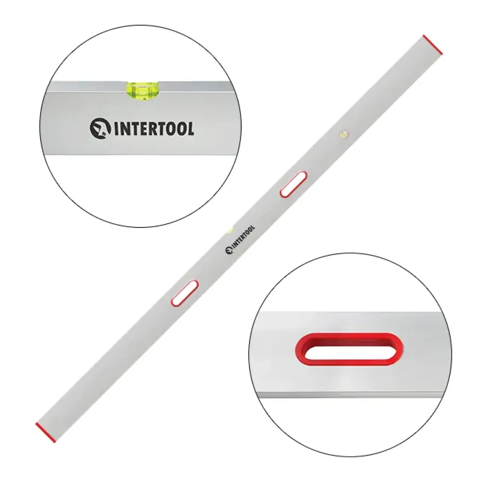 Правило-рівень, 2000 мм, 2 капсули (вертикальна і горизонтальна), з ручками INTERTOOL (MT-2120) UA