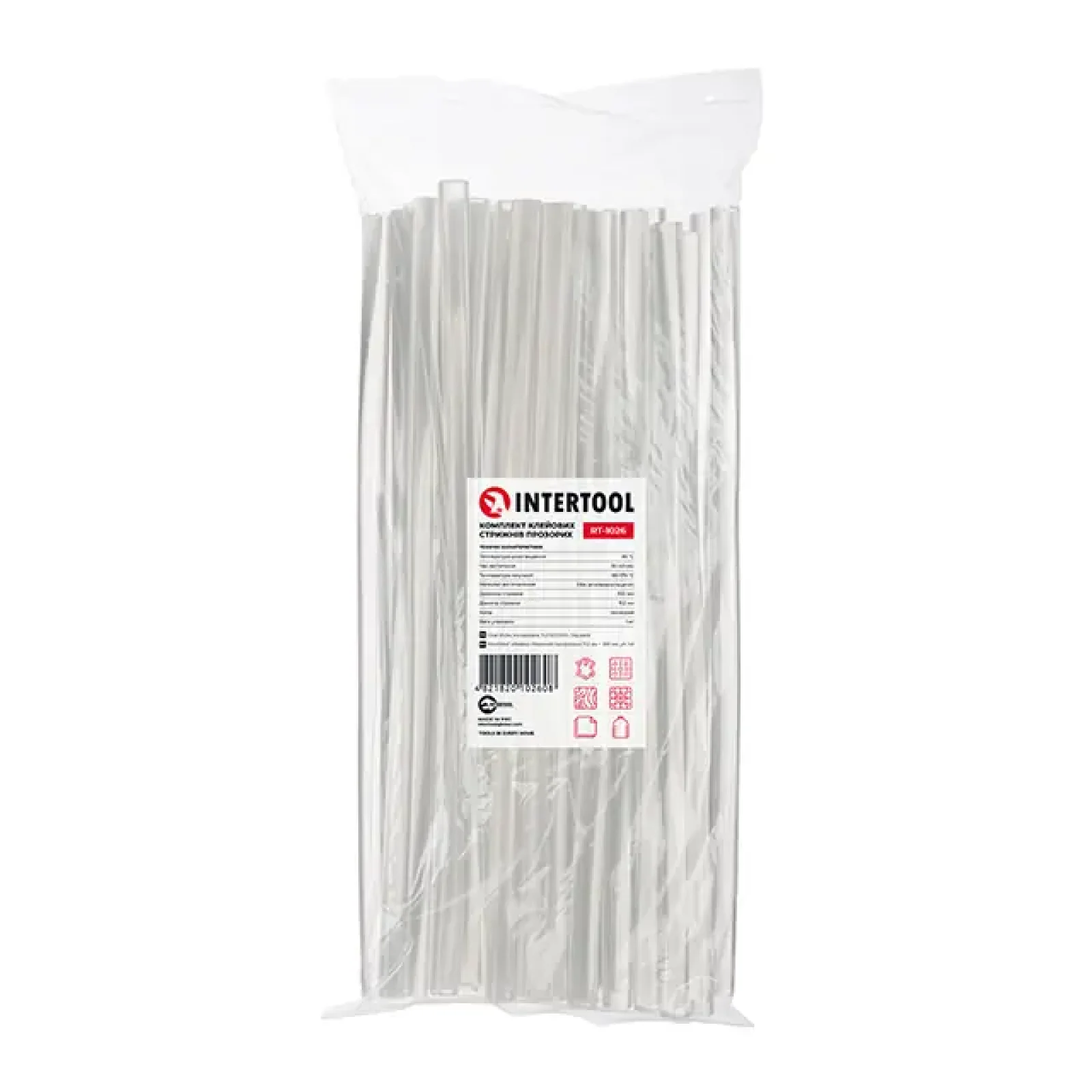 Комплект клейових стрижнів прозорих, 11,2×300 мм, уп. 1 кг INTERTOOL (RT-1026) UA