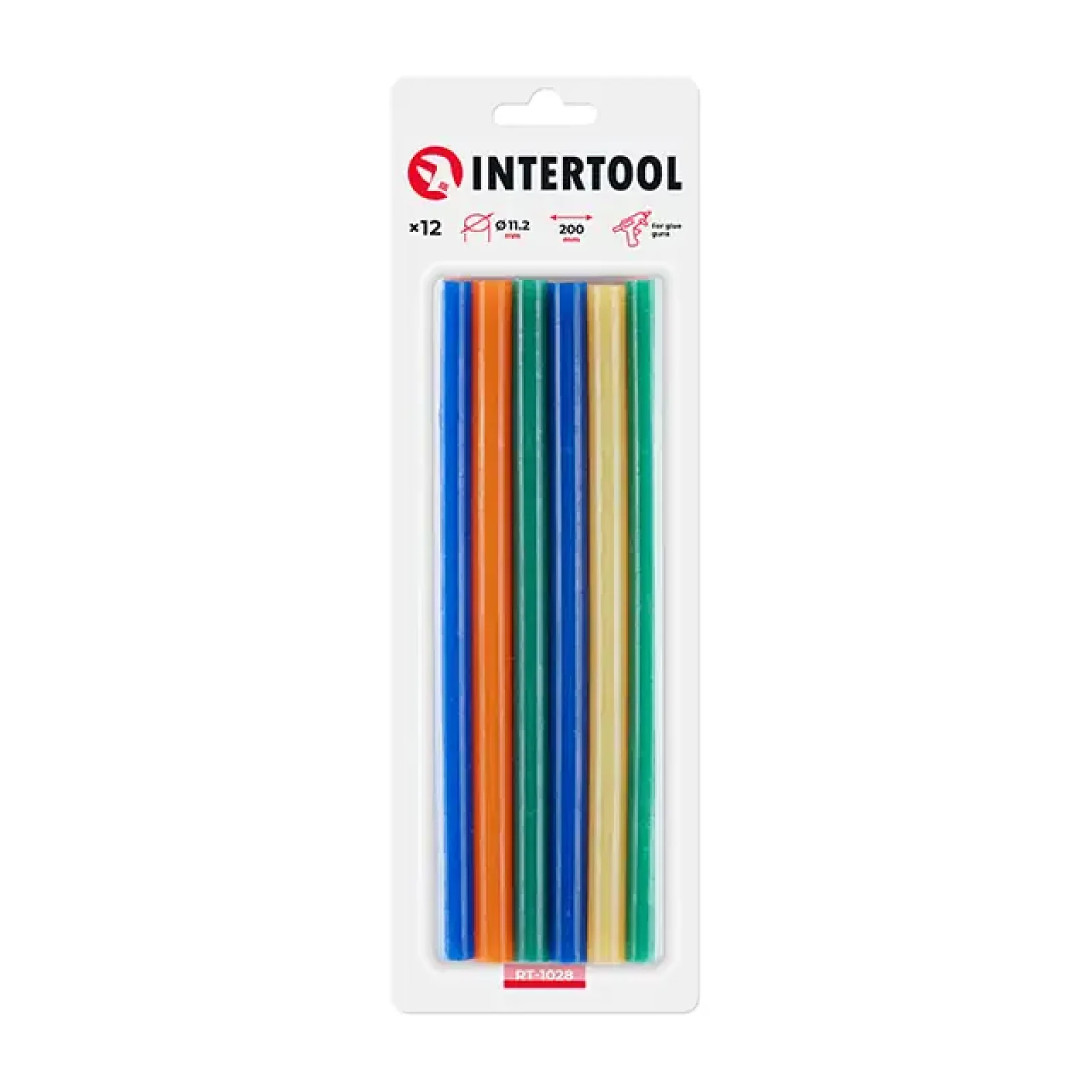 Комплект клейових стрижнів кольорових, 11,2×200 мм, 12 шт. INTERTOOL (RT-1028) UA