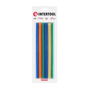 Комплект клейових стрижнів кольорових, 11,2×200 мм, 12 шт. INTERTOOL (RT-1028) UA